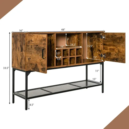 Miniatura 3 de LOKO Gabinete de buffet industrial con almacenamiento, gabinete de vino de cocina para el hogar con estante para 8 botellas y estante de malla