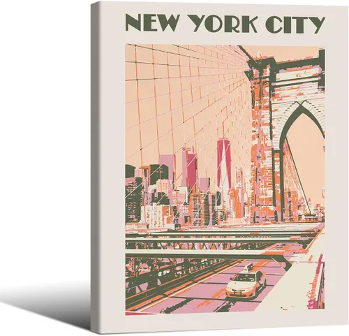 Miniatura 19 de Pósteres de Paisaje de la Ciudad de Nueva York Rosa Monumentos Retro de EE.UU. Paisaje Arte de Pared Puente Vintage Pintura en Lienzo para Sala