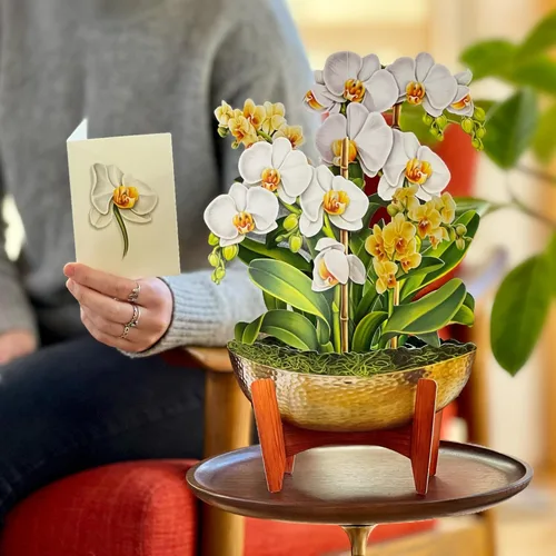 Miniatura 3 de Freshcut Paper Tarjetas desplegables, Serenity Orchid, ramo de flores eternas Forever Flower de tamaño real de 12 pulgadas, tarjeta de felicitación
