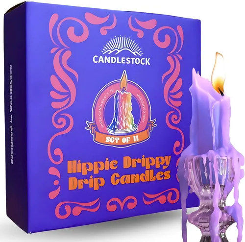 Miniatura 12 de Candlestock Hippie Drippy Drip Candles - Paquete de 11 velas cónicas de goteo – Velas de fusión de botellas de vino (arcoíris hippie)