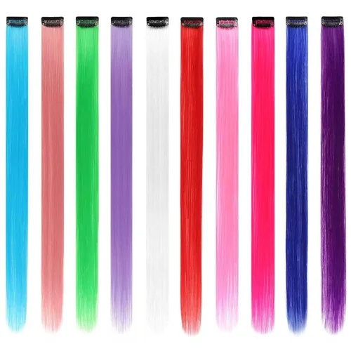 Miniatura 8 de Extensiones de cabello negro con clip, 10 piezas de 22 pulgadas de largo, rectas de colores lisos, accesorios sintéticos, extensiones con clip