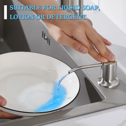 Miniatura 3 de Dispensador de jabón para fregadero de níquel cepillado, dispensador de jabón para fregadero de cocina de acero inoxidable con recarga desde arriba