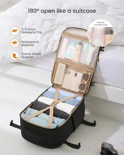 Miniatura 6 de LOVEVOOK Mochila de viaje para computadora portátil para mujer, aprobada por aerolíneas, bolsa de artículos personales, 3 unidades, Negro, Mochilas
