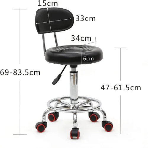Miniatura 2 de Taburete giratorio para salón con soporte de espalda, taburete hidráulico ajustable con respaldo para masaje de belleza peluquero tatuaje