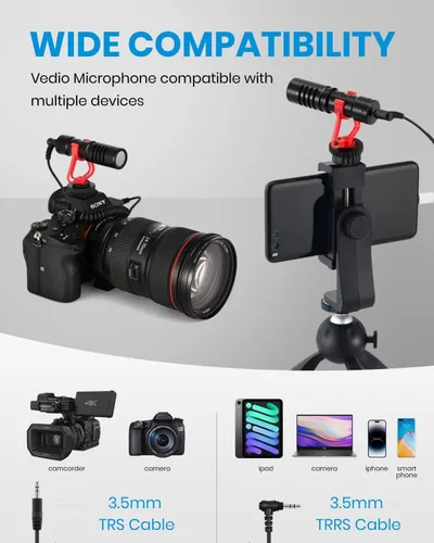 Miniatura 5 de Moukey MCM-1 - Micrófono para cámara réflex digital, cámara de vídeo externa con micrófono para teléfono, smartphone, Vlogging, Canon/Nikon/Sony