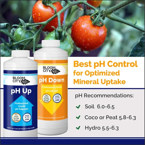 Miniatura 2 de Kit de control de pH Up + Down profesional Bloom City para una absorción óptima de nutrientes (Dos botellas de 1/2 pinta) 16 oz totales