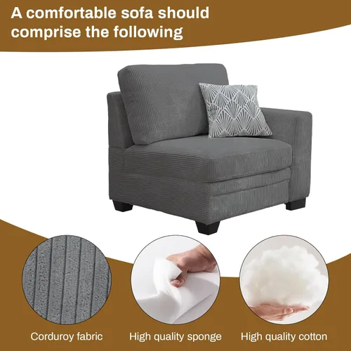 Miniatura 6 de Legend Vansen Sofá modular de gran tamaño, sofá en forma de U de 7 asientos con otomana, sofá de pana con asiento profundo, sofás seccionales Gris