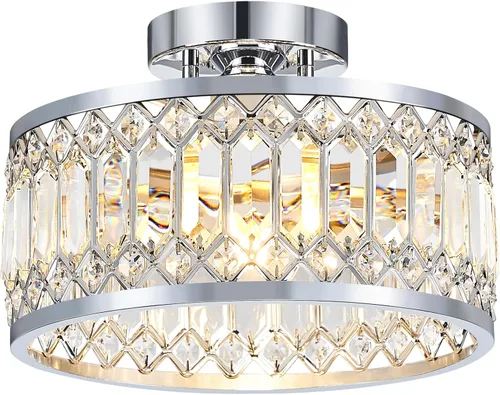 Miniatura 13 de YURNYQ Lámpara de Techo de Cristal, Moderna Lámpara de Techo Semi Empotrada, Luminarias de Techo Cromadas para Pasillo, Cocina, Entrada, Dormitorio