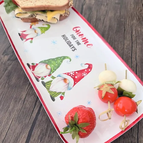 Miniatura 7 de UPware, bandeja de servir de melamina de gnomo navideño, bandeja rectangular de 15 x 6.5 pulgadas, bandeja de comida libre de BPA para entretener