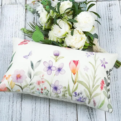 Miniatura 4 de ONWAY Juego de 2 fundas de almohada florales de primavera de 12 x 20 pulgadas, fundas de almohada lumbares decorativas con flores moradas y Morado