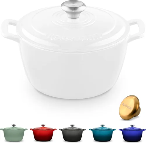 Miniatura 11 de ROSSALLINI Horno holandés de hierro fundido esmaltado Signature, olla de servir antiadherente con tapa de ajuste hermético para asado, horneado