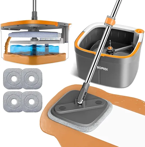 Juego de trapeador y cubo, trapeador giratorio con sistema de agua sucia separado, mopas de limpieza profunda para suelos, trapeadores versátiles
