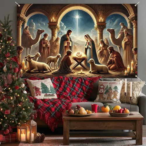 Miniatura 4 de BlissYard Pancarta de Escena de la Natividad 71x43 Pulgadas Pancarta de Escena del Pesebre de Noche Santa Fondo Religioso Cristiano para Iglesia