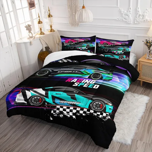 Miniatura 21 de AILONEN Juego de edredón de camión tamaño individual, juego de ropa de cama con temática de camión monstruo 3D sobre fondo azul, para niños y niñas