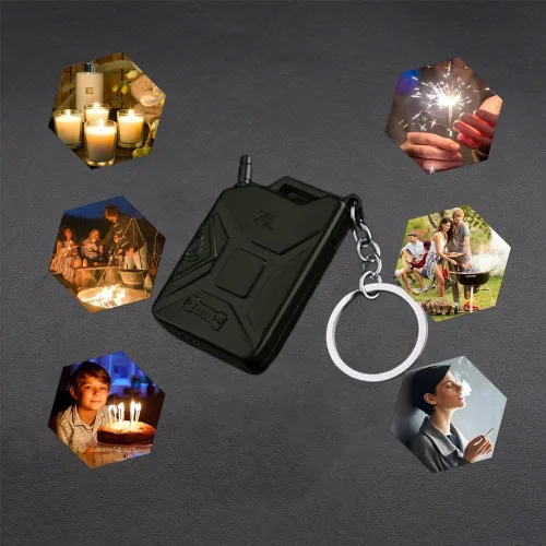 Miniatura 3 de Geniales llaveros encendedores de butano recargable, con forma de barril de gasolina, regalos únicos para hombres, velas de cumpleaños, accesorios