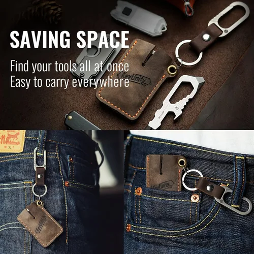 Miniatura 5 de KeyUnity Funda de cuero EDC organizador de bolsillo cosido a mano bolsa deslizante