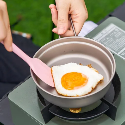 Miniatura 5 de BY-J Utensilios de cocina de titanio para camping, 37.2 fl oz y 11.8 fl oz, olla de titanio con tapa y espátula de acero inoxidable, olla de camping