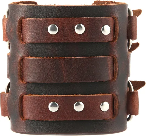 Miniatura 8 de HZMAN Anillo de aleación para hombre, pulsera de cuero genuino, tono plateado, ajustable