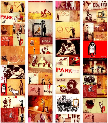 Miniatura 9 de artgeist Puro - Papel tapiz Banksy de 19 x 394 pulgadas, efecto 3D, autoadhesivo, adhesivo, adhesivo, adhesivo, adhesivo, removible, imagen impresa