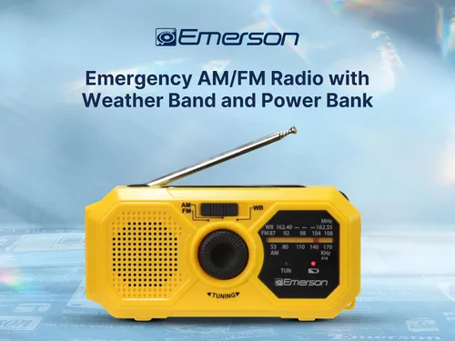 Miniatura 10 de Emerson ER-7050 Radio de emergencia AM/FM con banda meteorológica NOAA, banco de energía integrado, manivela, carga solar, linterna LED y alarma