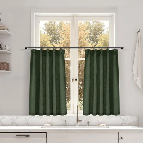 Miniatura 17 de Juego de 2 paneles de cortinas de ventana de cocina beige de 24 pulgadas de largo, con textura de lino, plisadas, filtrantes de luz, semi pequeñas