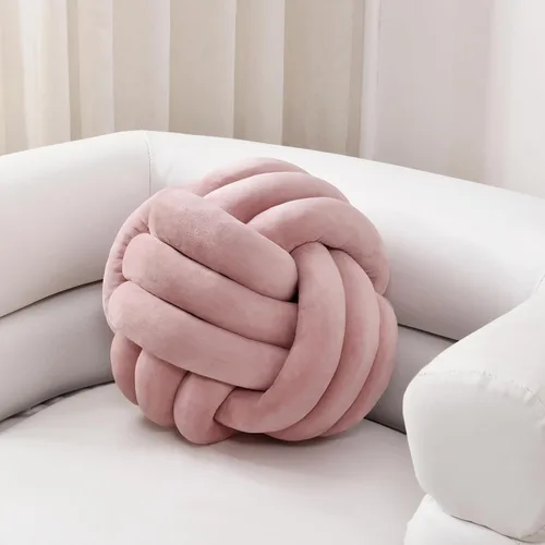 Miniatura 8 de Sioloc - Almohadas de nudo suave, cojín redondo para decoración del hogar, almohada de bola anudada hecha a mano (13.7 pulgadas, color verde)