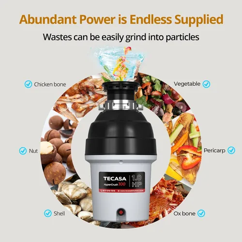 Miniatura 3 de Eliminador de basura de 1 HP con reducción de sonido, triturador de residuos de alimentos para fregadero de cocina, eliminación de basura segura