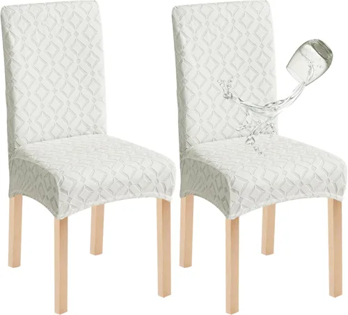 Miniatura 24 de Genina Juego de 4 fundas impermeables para sillas de comedor, extraíbles y lavables, color beige grande