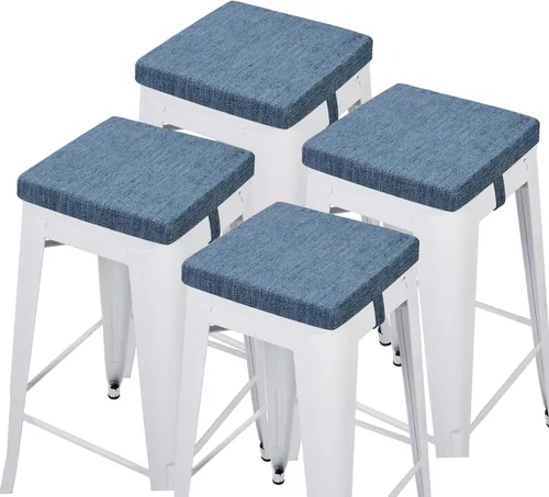 Miniatura 20 de baibu Juego de 2 cojines cuadrados de espuma viscoelástica de 12 pulgadas, diseño de doble capa con lazos, cojín cuadrado para silla para taburetes