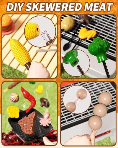 Miniatura 5 de 2026 Actualización 60 piezas Juego de Parrilla de Barbacoa para Niños con Humo Simulado, Juego de Cocina de Juguete para Niños de 4 a 8 años