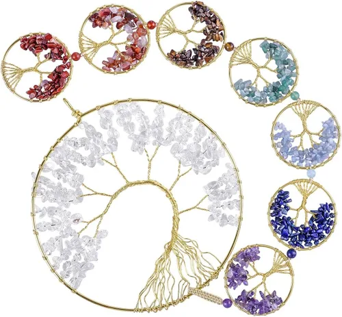 Miniatura 2 de SUNYIK Árbol de la vida de 7 chakras, adorno colgante decorativo para oficina en casa, campanillas de viento de cristal curativo para interiores