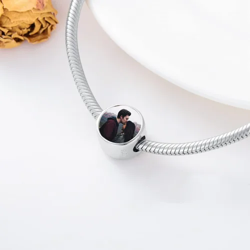 Miniatura 2 de PEIMKO Dijes personalizados de loto, girasol, margarita, mal de ojo, cuentas de plata de ley, cuentas de foto de flor de serpiente, collar de regalo
