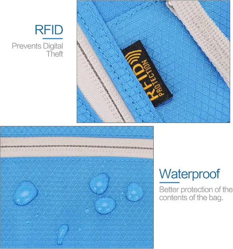 Miniatura 4 de Cartera de cuello ligera con bloqueo RFID, bolsa de viaje impermeable para mujeres y hombres