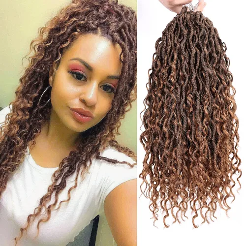 Miniatura 67 de Cabello de Crochet de 8 Pulgadas para Mujeres Negras, 7 Paquetes de Cabello de Crochet Goddess Locs con Puntas Rizadas, Locs Falsos Cortos con Bucle