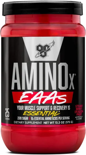 Miniatura 7 de BSN Amino X EAAs, Recuperación Muscular y Resistencia, 10g de Aminoácidos Esenciales, 5g de BCAAs, Sin Azúcar, Libre de Cafeína, Jugo de Selva, 0.37