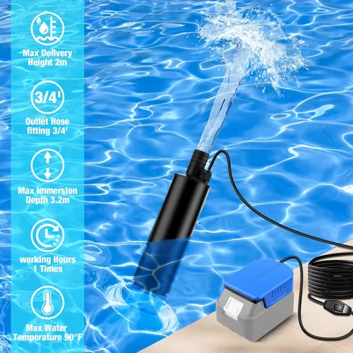 Miniatura 5 de Bomba de agua sumergible para batería Makita de 18 V, 635 GPH 100 W, bomba de transferencia de agua inalámbrica para tina, estanque, jardín