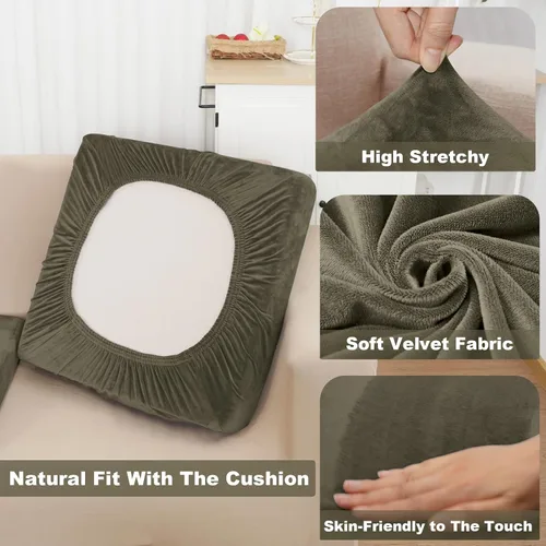 Miniatura 3 de NAISI Fundas de cojín para sofá, 1 pieza, de terciopelo, elásticas, para asiento o respaldo, fundas individuales suaves para sofá seccional