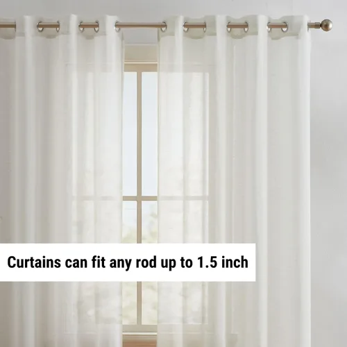 Miniatura 4 de HLC.ME Sierra Linen - Cortinas de lino sintético con textura semitransparentes que mantienen la privacidad y filtran la luz solar, con ojales, Blanco