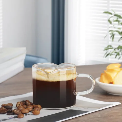 Miniatura 5 de BCnmviku Vasos de Chupito Piezas de Espresso Boquillas Dobles Taza de Leche Vidrio Transparente (Vidrio Transparente-1 Paquete)