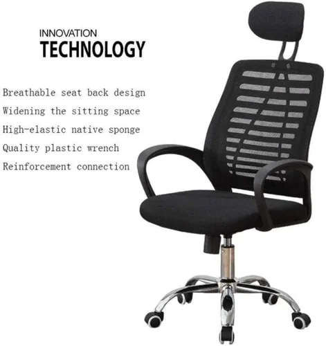Miniatura 2 de Silla ergonómica de oficina de malla con respaldo medio, silla de escritorio giratoria, silla de computadora con reposabrazos soporte lumbar (negro)