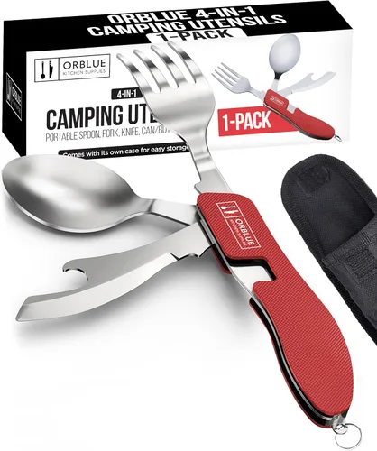 Miniatura 17 de Orblue Utensilios de comida 4 en 1, paquete de 2 – Cuchara portátil, tenedor, cuchillo y abridor de botellas – Cubiertos de acero inoxidable