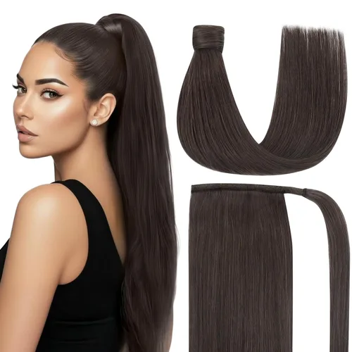 Ve Sunny - Extensión de cabello humano real con pinza, extensiones de cabello lacio con clip, color marrón moca, 20 pulgadas, 2.82 oz