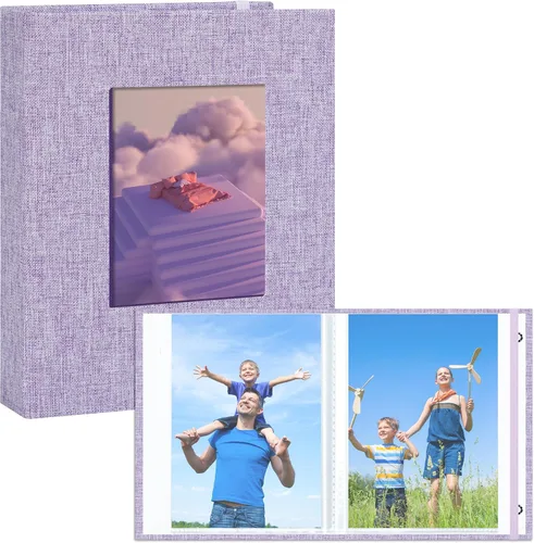 Miniatura 7 de Álbum de fotos pequeño de 4 x 6 pulgadas, 2 unidades, páginas transparentes, cubierta de lino con ventana frontal, cada mini álbum con capacidad