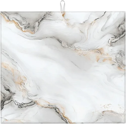 Miniatura 38 de Tapete de secado de platos de mármol blanco dorado para encimera de cocina, absorbente de 16 x 18 pulgadas, placa de microfibra de vidrio