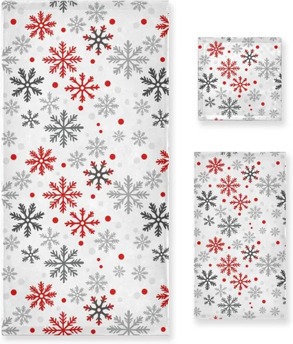 Miniatura 12 de Juego de 3 toallas de baño de copos de nieve azules y blancos de invierno, juego de 3 toallas de mano de Navidad, toallas de mano de baño, toalla