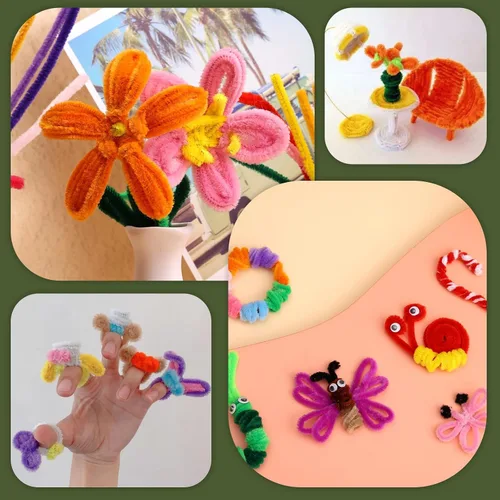 Miniatura 7 de Giwrmu 100 Piezas Limpiadores de Pipa Tallo de Chenilla, Limpiadores de Pipa Verde Hierba para Manualidades, Palos Difusos Suministros de Verde