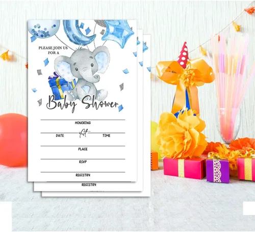 Miniatura 6 de Ggjgrpx Invitación de fiesta de baby shower de elefante para celebrar la futura mamá, invitación de baby shower para niños y niñas, 20 de una sola