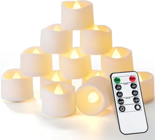 Homemory - Paquete de 12 velas de té LED con temporizador a control remoto, más de 400 horas de parpadeo, velas sin llama con pilas para iluminación
