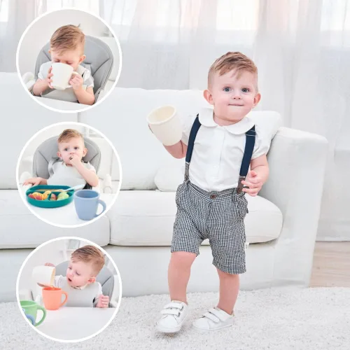 Miniatura 5 de Paquete de 2 Tazas de Entrenamiento de Silicona para Bebés y Niños, Tazas de Aprendizaje para Niños Pequeños con Asas, Sin BPA, Apto para Microondas