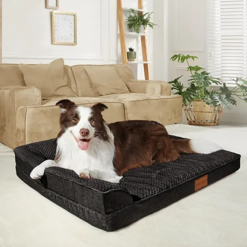 Miniatura 2 de Cama Ortopédica para Perros de Tamaño Grande 36''X24'', Cama Impermeable para Mascotas de Espuma de Caja de Huevos con Refuerzo en L para Jaula